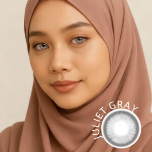 Model wearing natural Juliet Gray Contact Lenses 14.2mm