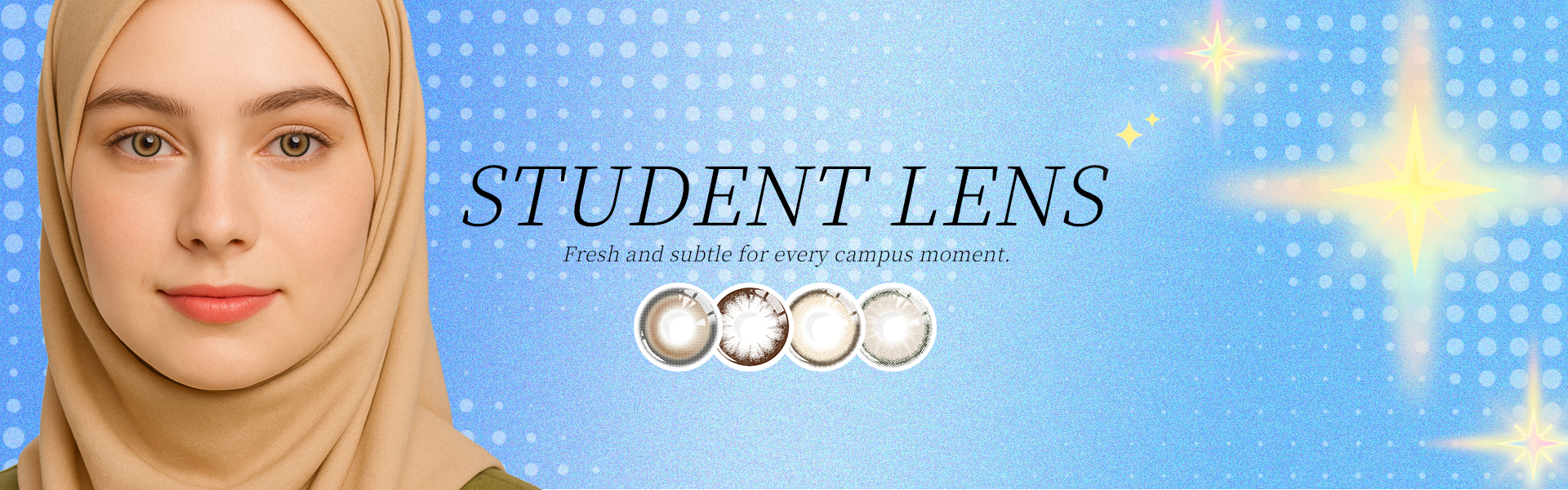 Student Lens category banner under Recommendation, showing contact lenses suitable for students